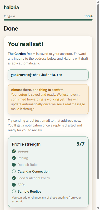 Signup wizard — Done