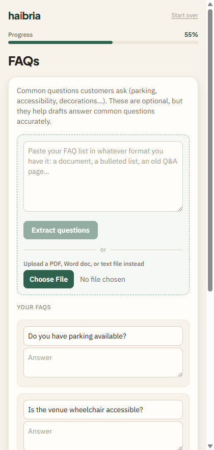 Signup wizard — FAQs, pre-seeded